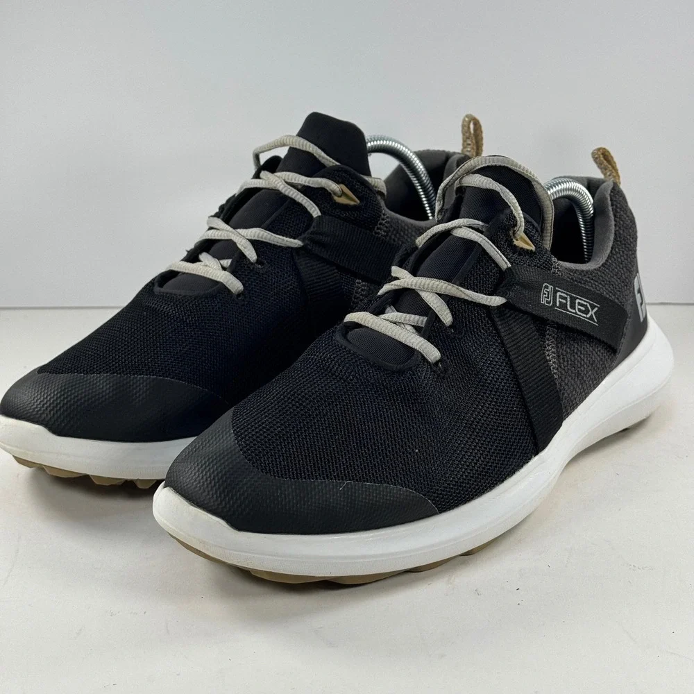 FootJoy FJ Flex Men's Golf Shoes Soft Spike Black‎ White Size 10 M